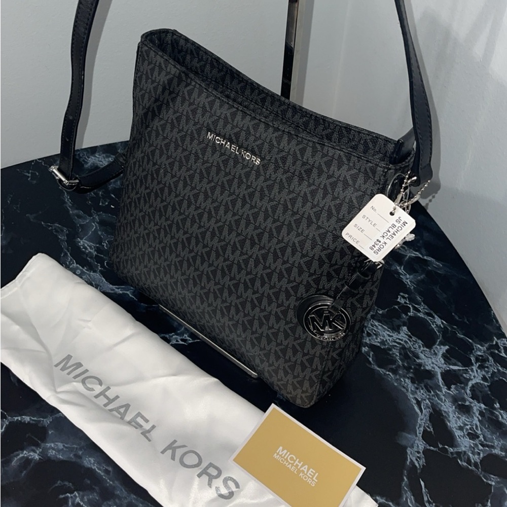 MICHAEL KORS Crossbody Bag Signature Jet Set Messenger Black AUTHENTIC NWT